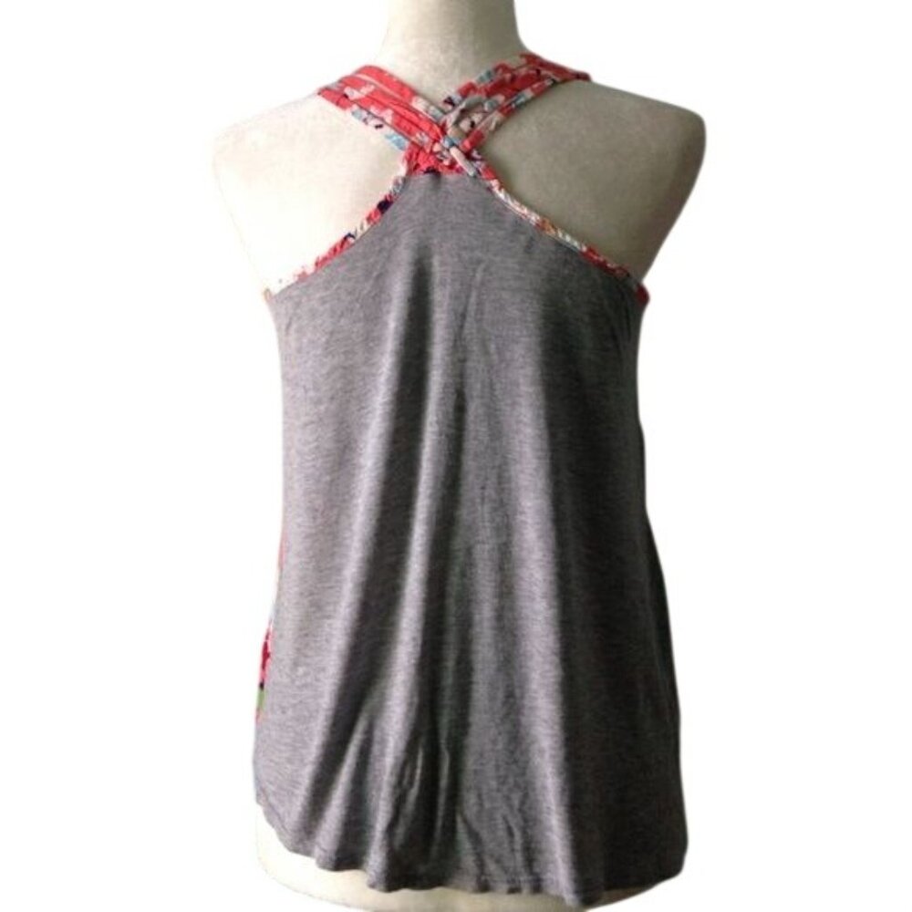 B Jewel Braided Back Tank Top Size Small Orange Grey Floral Racerback Knit - Picture 3 of 6